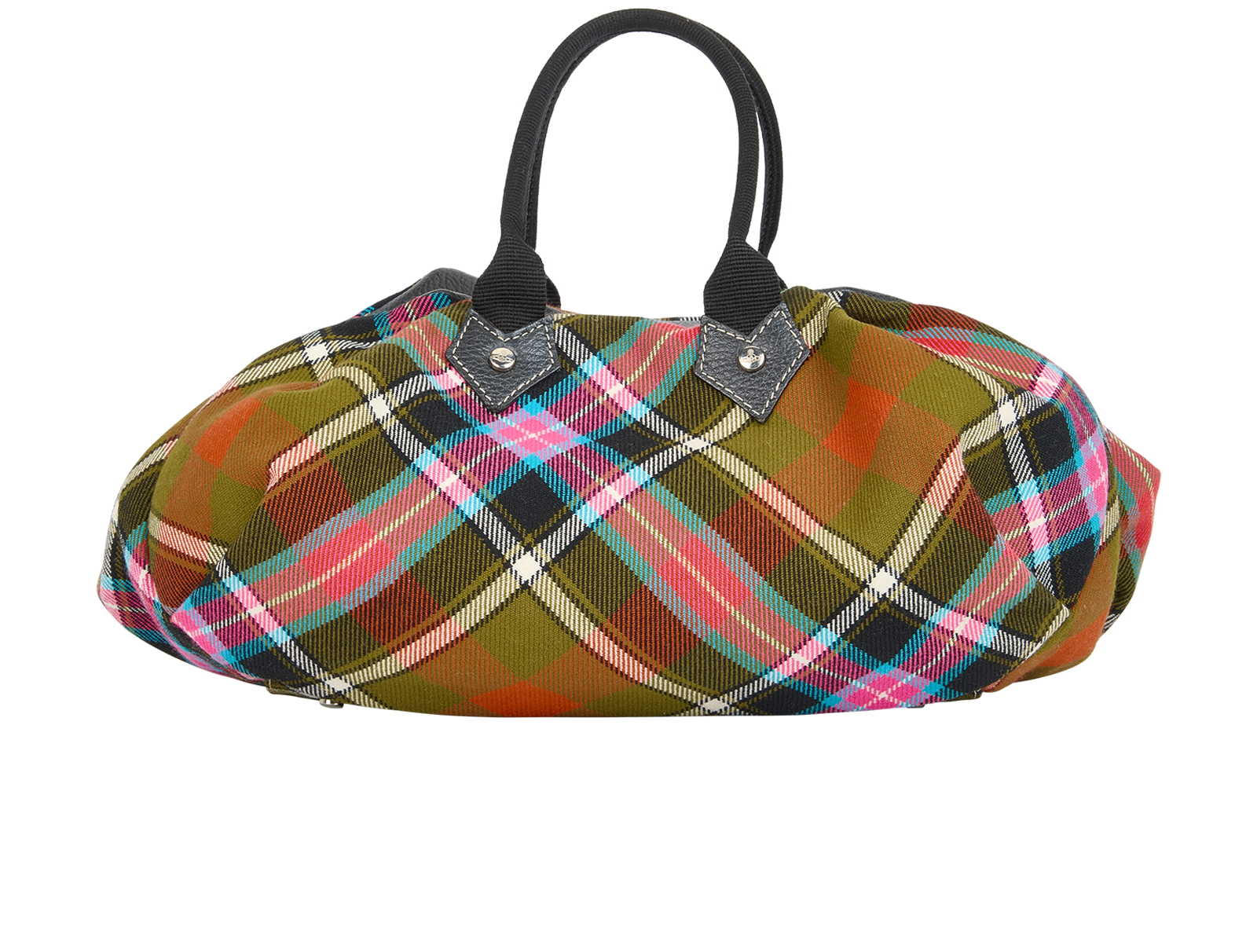 Winter Tartan Bowling Bag, &pound;140, Handbags, Black/Blue/Pink, Fabric/Leather, Back view
